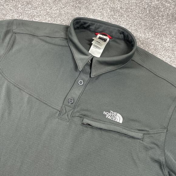 North Face Polo Shirt Mens Medium Vapor Wick Zip Pocket Performance Stretch Gray - Picture 1 of 10